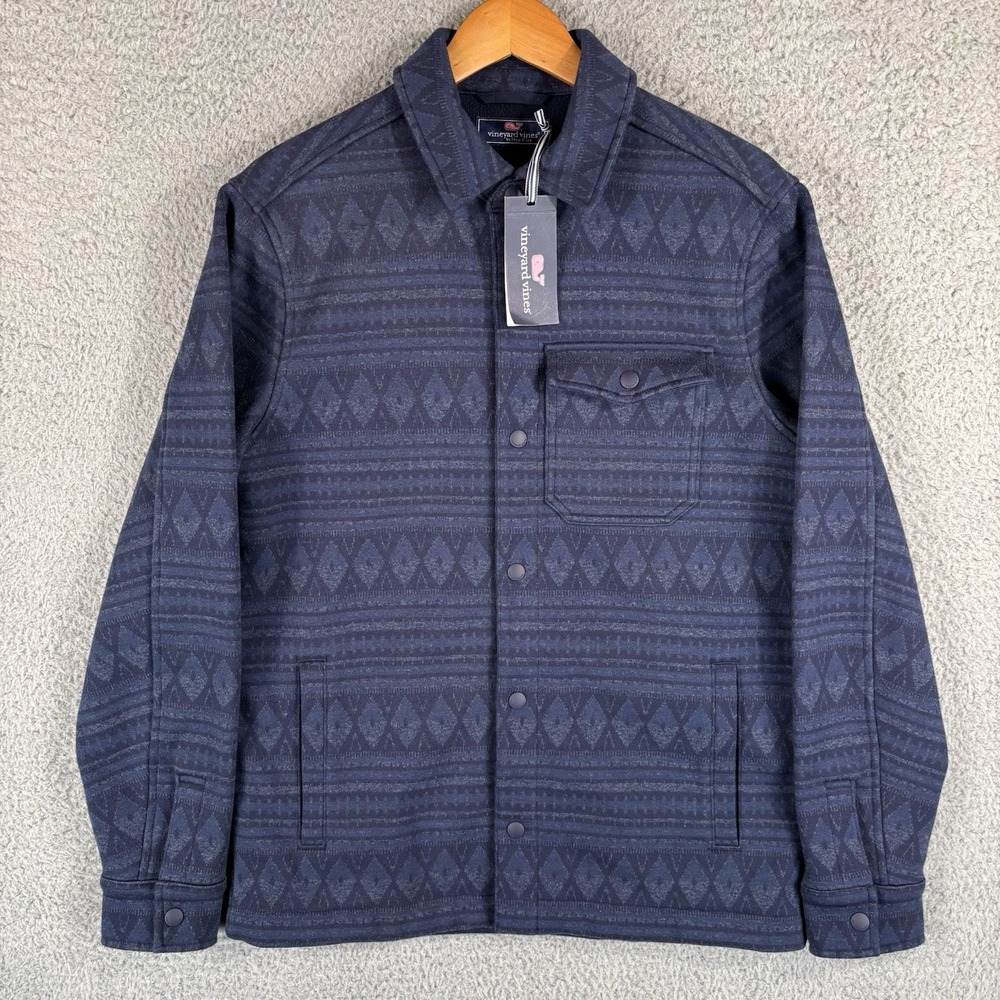 NEW Vineyard Vines Shirt Jacket Mens Small Navy Aztec Lined Pockets‎ Snap $168